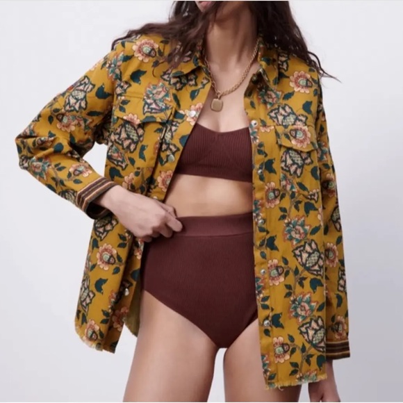 Zara Multi Color Floral Embroidered Mesh Ethnic Jacket Size S Oversized. - Picture 6 of 6